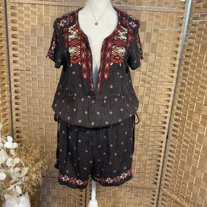 Free People Embroidered Brown Romper size Medium